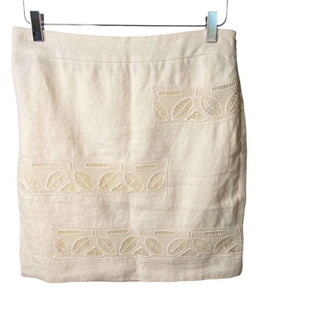Anthropologie Moulinette Souers Bonsai Breeze Linen Leaf Ivory Cream Ski…